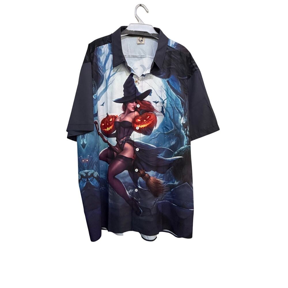Vintage Hawaiian Shirt Halloween Fire witch Multicolor Size 2XL - Picture 3 of 12